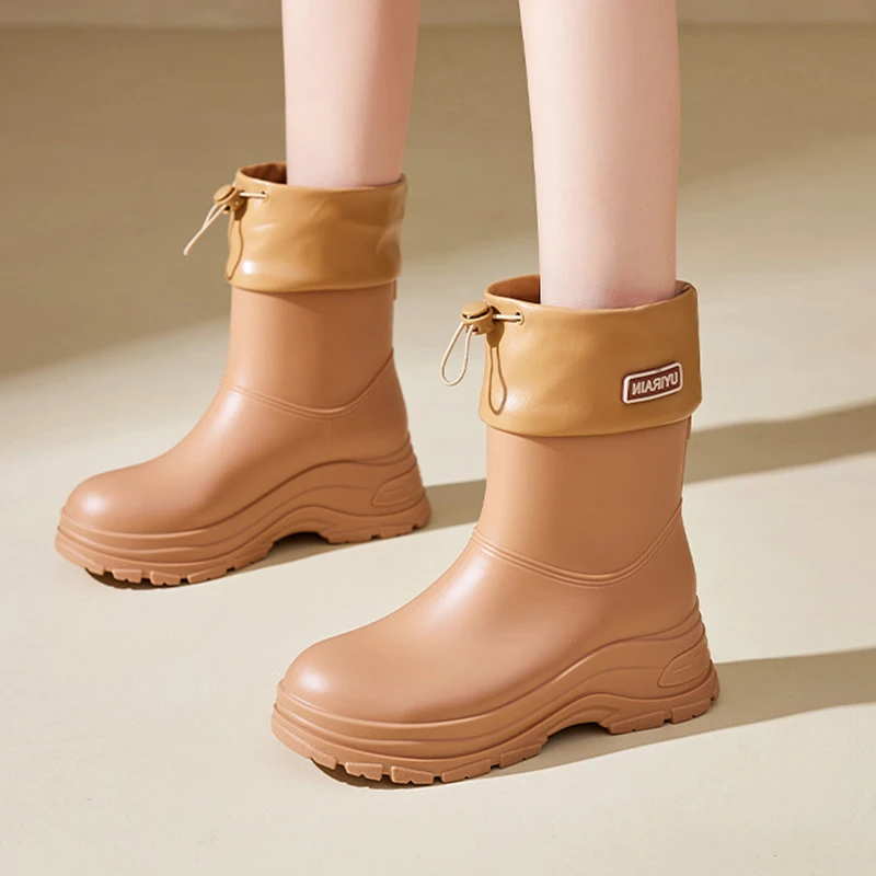 

New Thick-soled Women's Rain Boots Casual Trendy Non-slip Shoes Waterproof Wear-resistant Rubber Shoes Women's Work Rain Boots