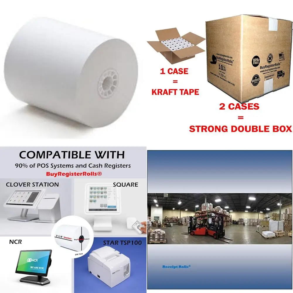 "230 قدم لفة 3.125" ورق استلام حراري خالٍ من مادة bpa، 50 عبوة"