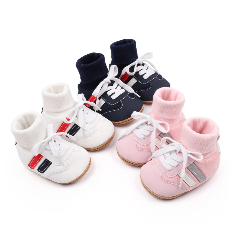 Baby Shoes Soft Cotton Ankle-covered Sock Style Sneaker High Quality Sole Toddler Prewalking Shoes Classical Design 2024 BXC3182