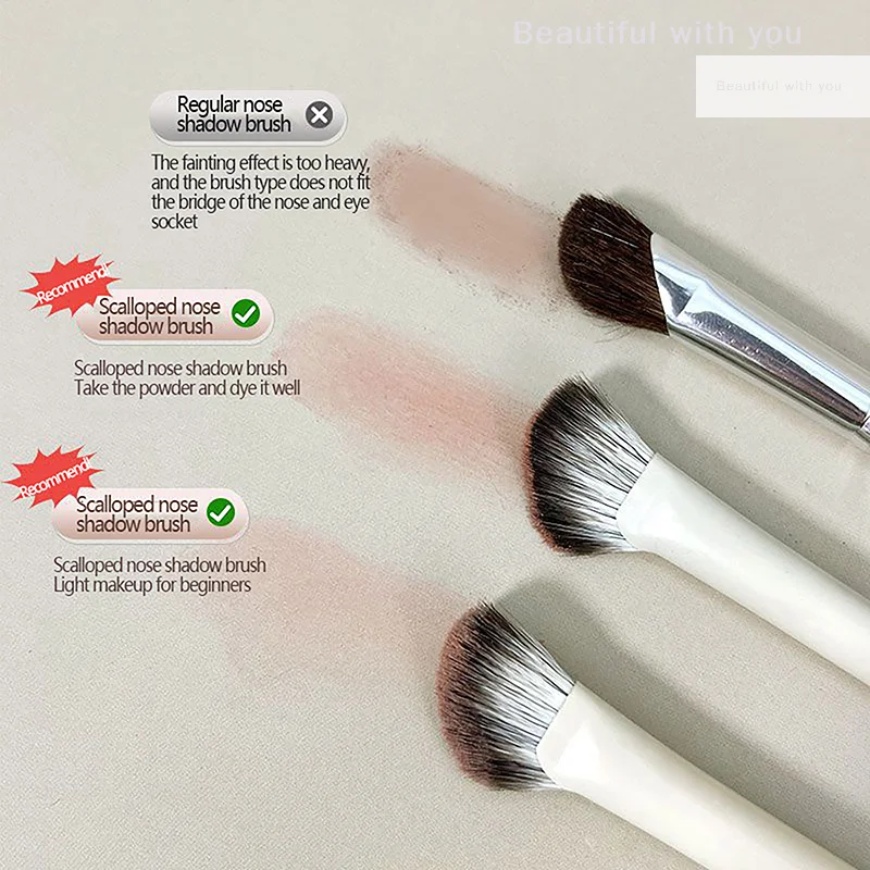 1 Stuks Half Waaiervormige Neus Schaduw Borstel Markeerstift Blush Make-Up Kwasten Fit Neus Oogcontour Vrouwen Facial beauty Tools
