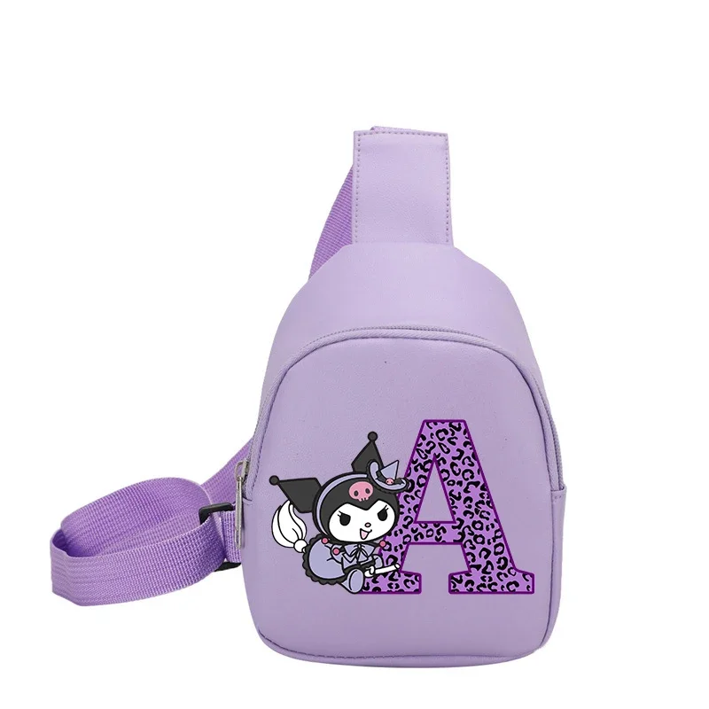 Kuromi Shoulder Bags Girls New Kawaii Letter A-Z Crossbody Bag Kids Outdoor Sport Chest Pack Children Travel Pouch Birthday Gift