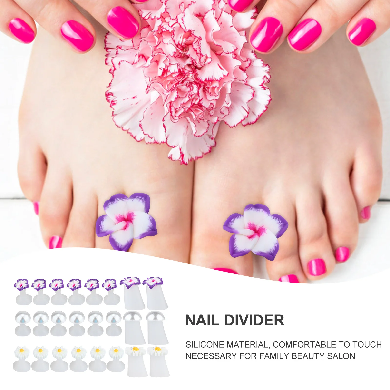 

24pcs Silicone Toe Spacers Pearl Daisy Flower Pedicure Tool For Nail Art Reusable Feet Separator Manicure Set