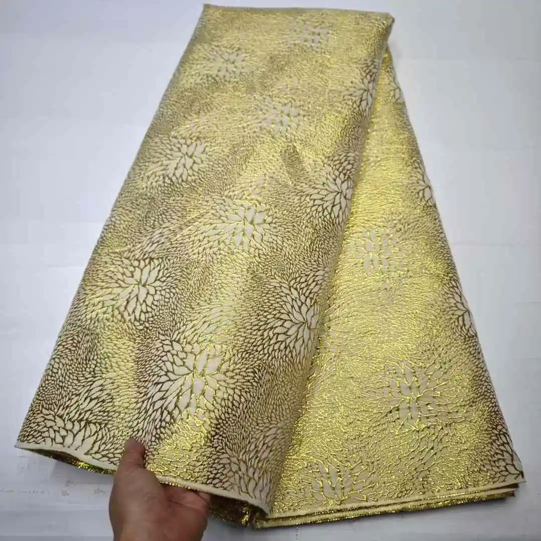 

African Brocade Lace Fabric 2024 High Quality Latest Designs Nigerian Gild Jacquard Lace Fabric 5 Yards for Evening Party Dress