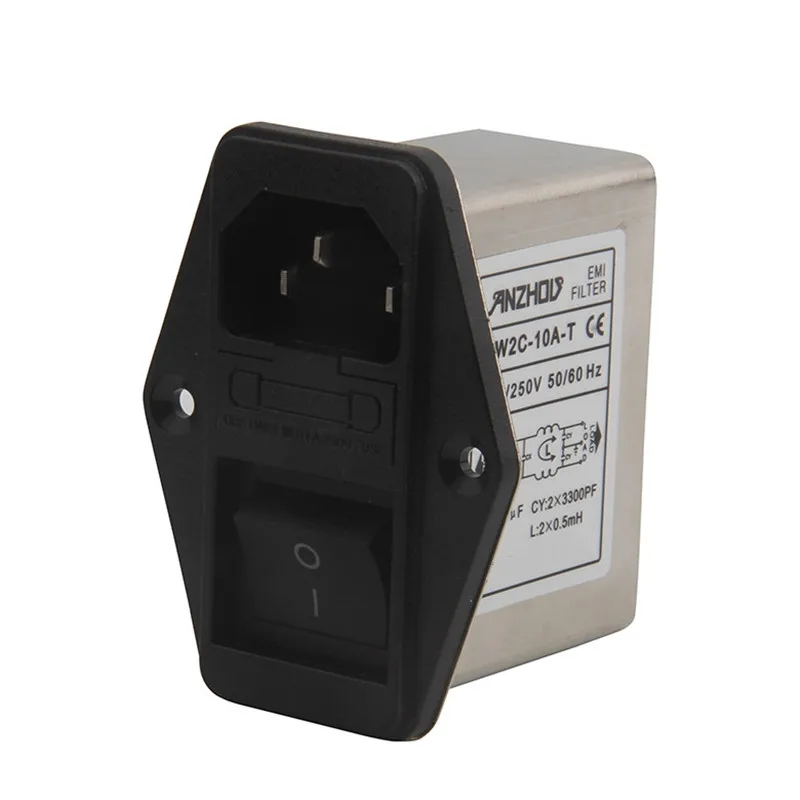 1pcs power socket insured switch three in one CANNY WELL EMI power filter CW2C-10A-T AC110V-250V 10A