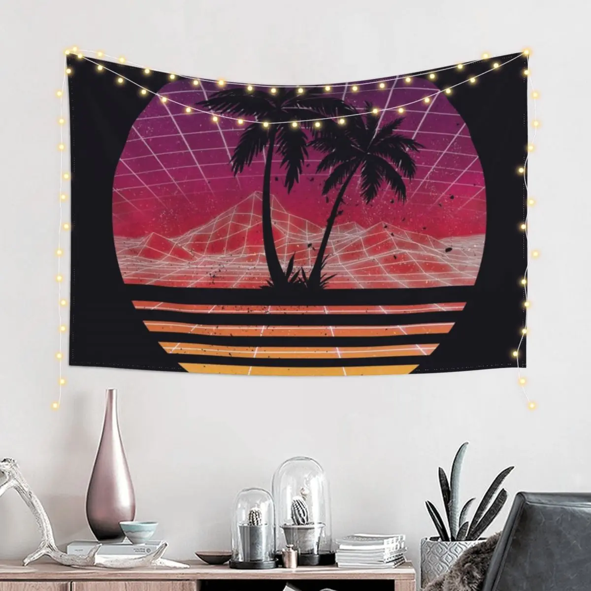 Modern Retro 80s Outrun Sunset Palm Tree Silhouette - Original Tapestry Room Decor Korean Style Tapestry