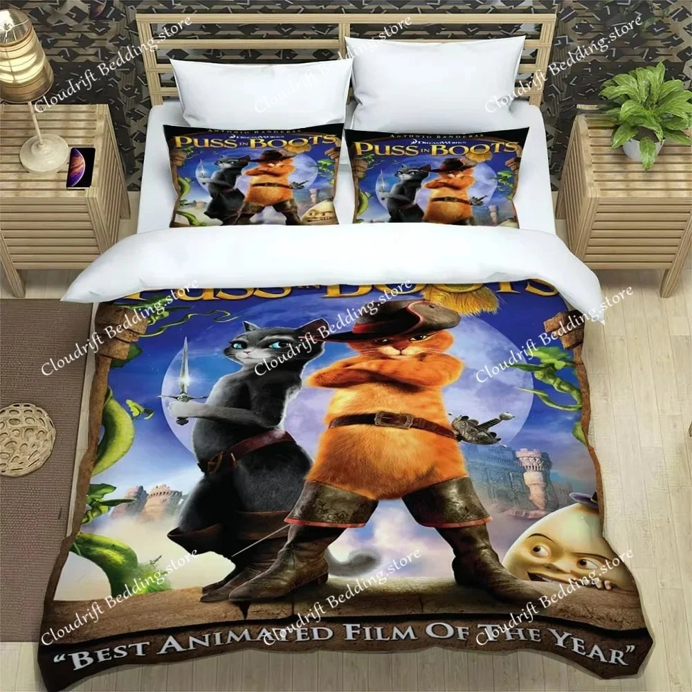 Puss in Boots Cartoon printed Bedding Sets exquisite supplies set duvet cover bed comforter set bedding set luxury birthday gift