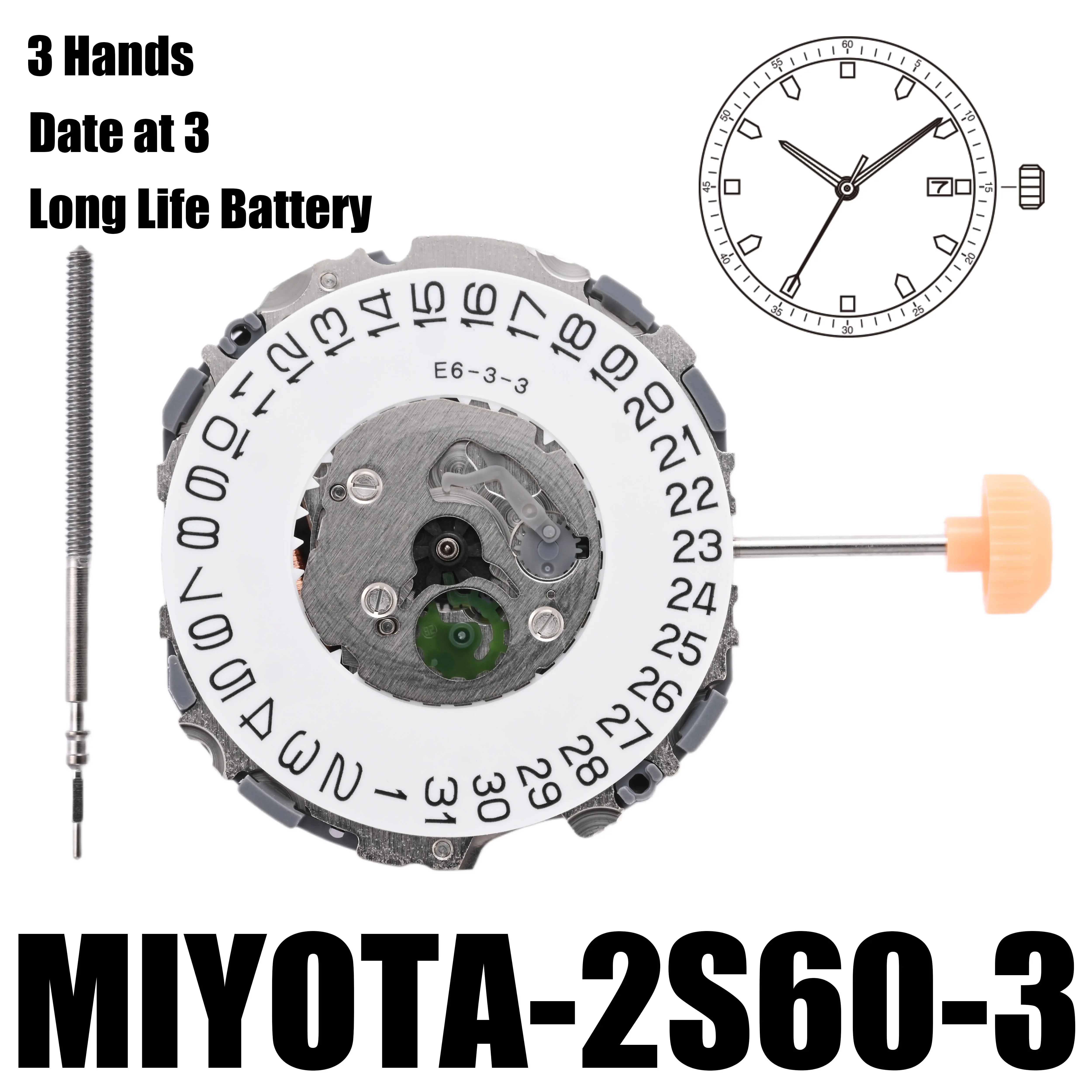 Стандартный механизм ZHANGU Механизм для часов Кварцевый 2S60 Miyota 3-жильный срок службы батареи диаметром 10,5 дюйма