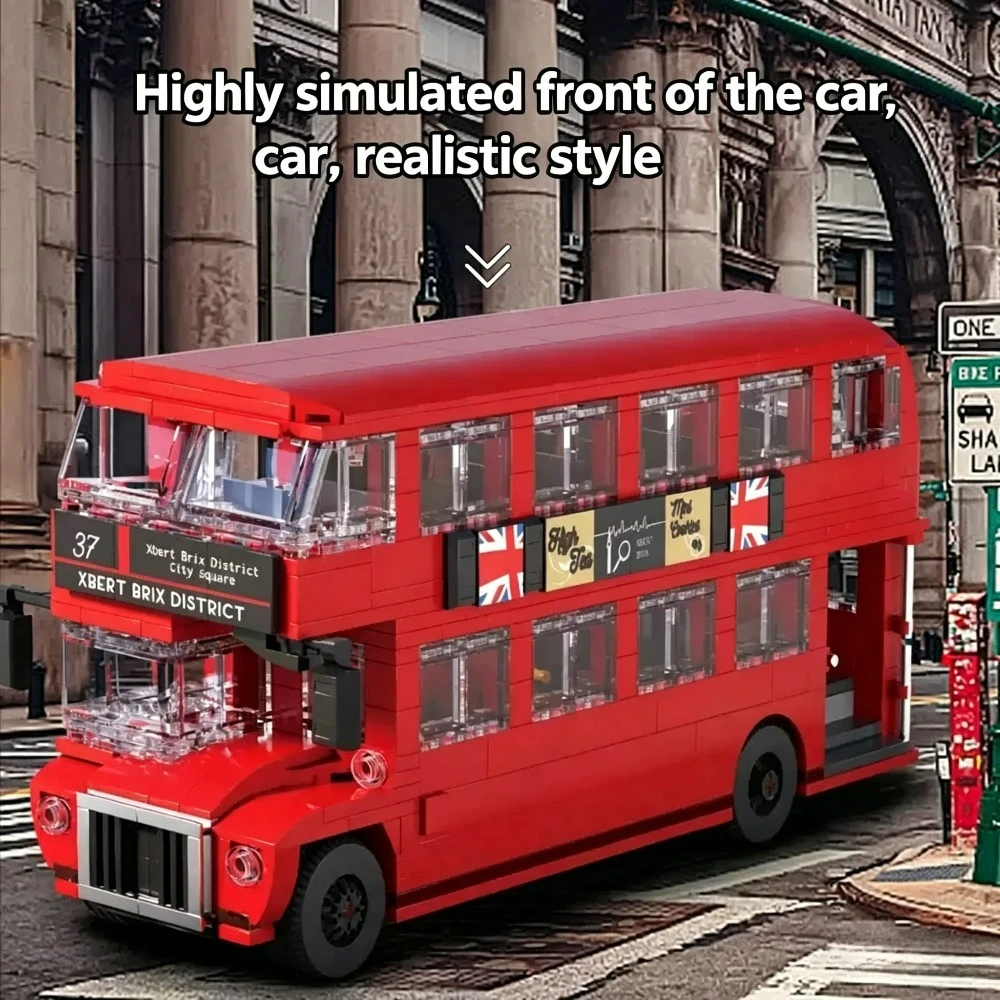 

745PCS British Vintage Double-Decker Bus Building Blocks, City Sightseeing Bus Model Bricks, Desktop Decoration Toy, Kids Birthd