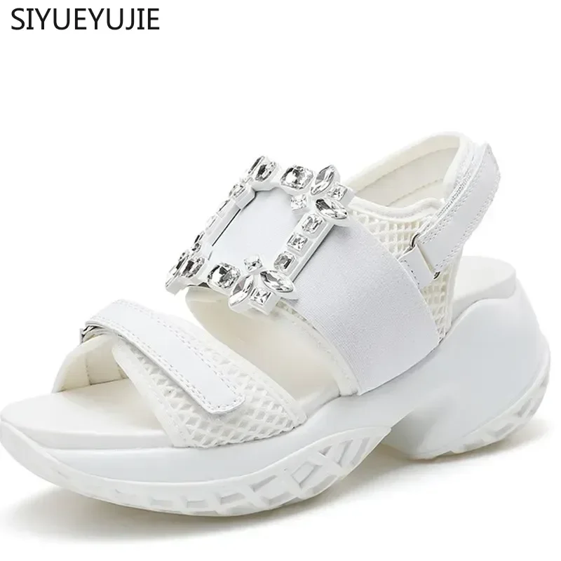

Fashion Crystal Women's Shoes Thick Platform Round Toe Breathable Peep Toe Female Sandals Party Non-Slip Sexy Ladies Footwear