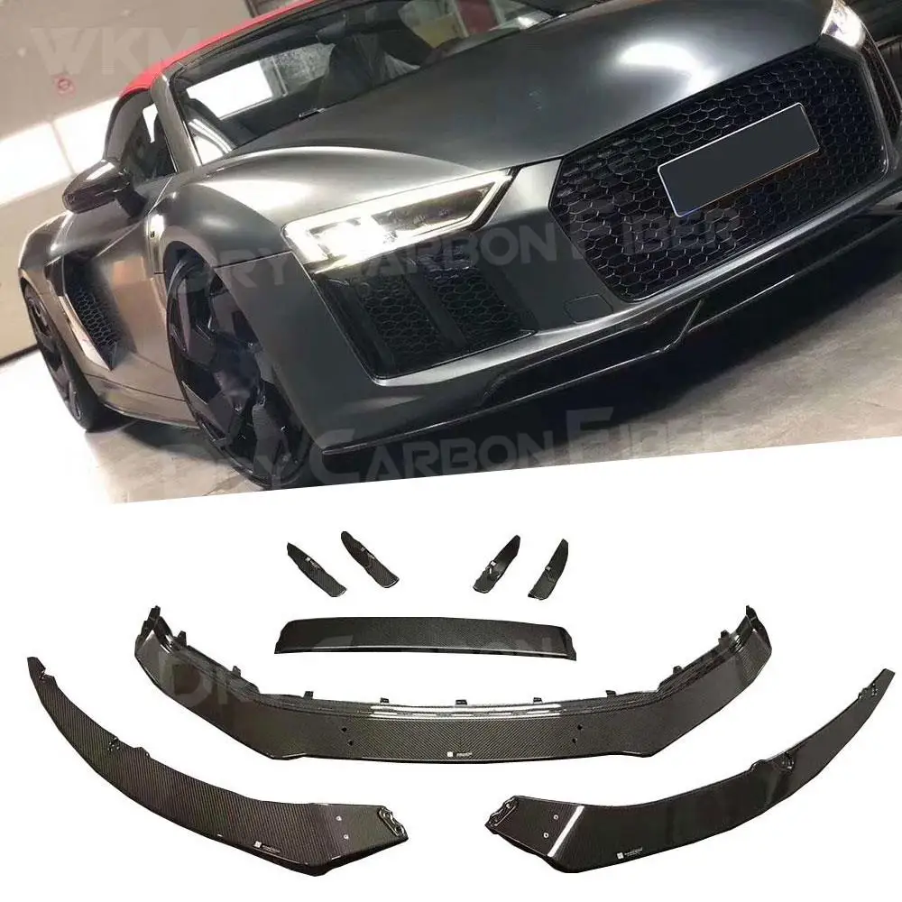 

4 PCS Carbon Fiber Front Lip Spoiler Bumper Chin Shovel Splitters Aprons For Audi R8 2015-2018 Car Styling