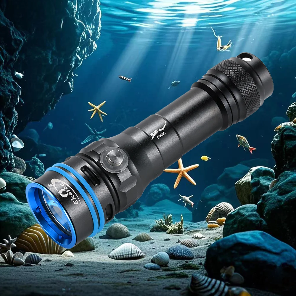 Ekaiou 3000 Lumens Super Bright SFT40 LED Diving Flashlight IP68 Underwater Waterproof Night Deep Sea 150 M Hunt Dive Light