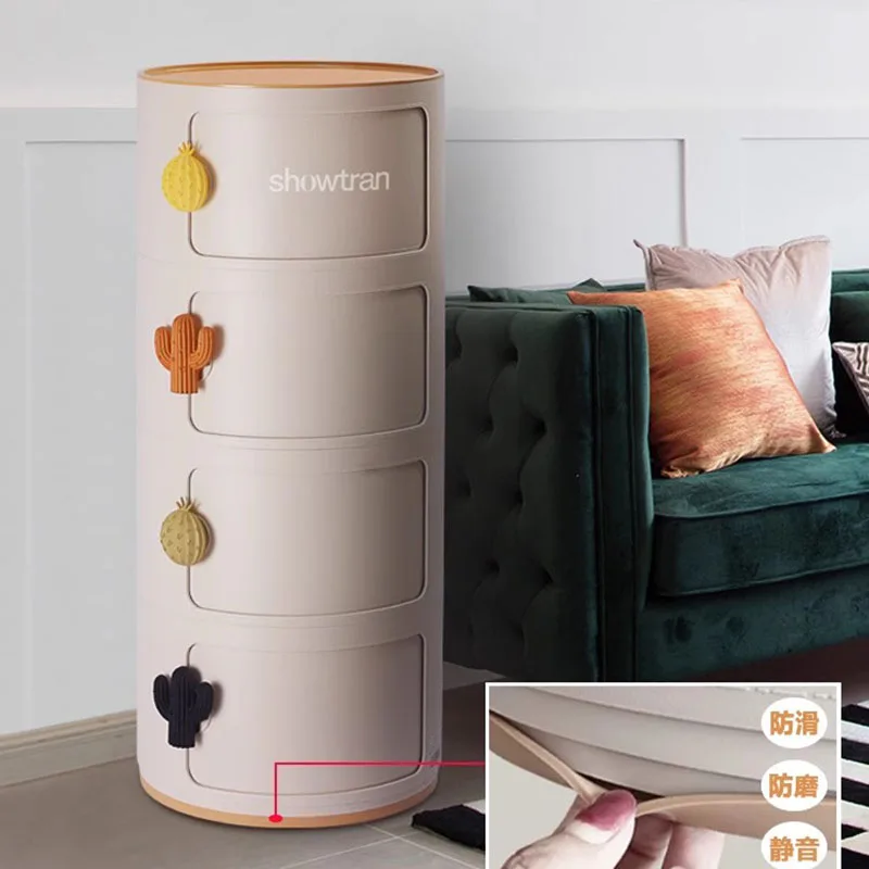 Slide Out Storage Box Round Organizer with Handle Kids Toy Storage Bin Baby Nursery Organizer Bedroom Home Plastic Container