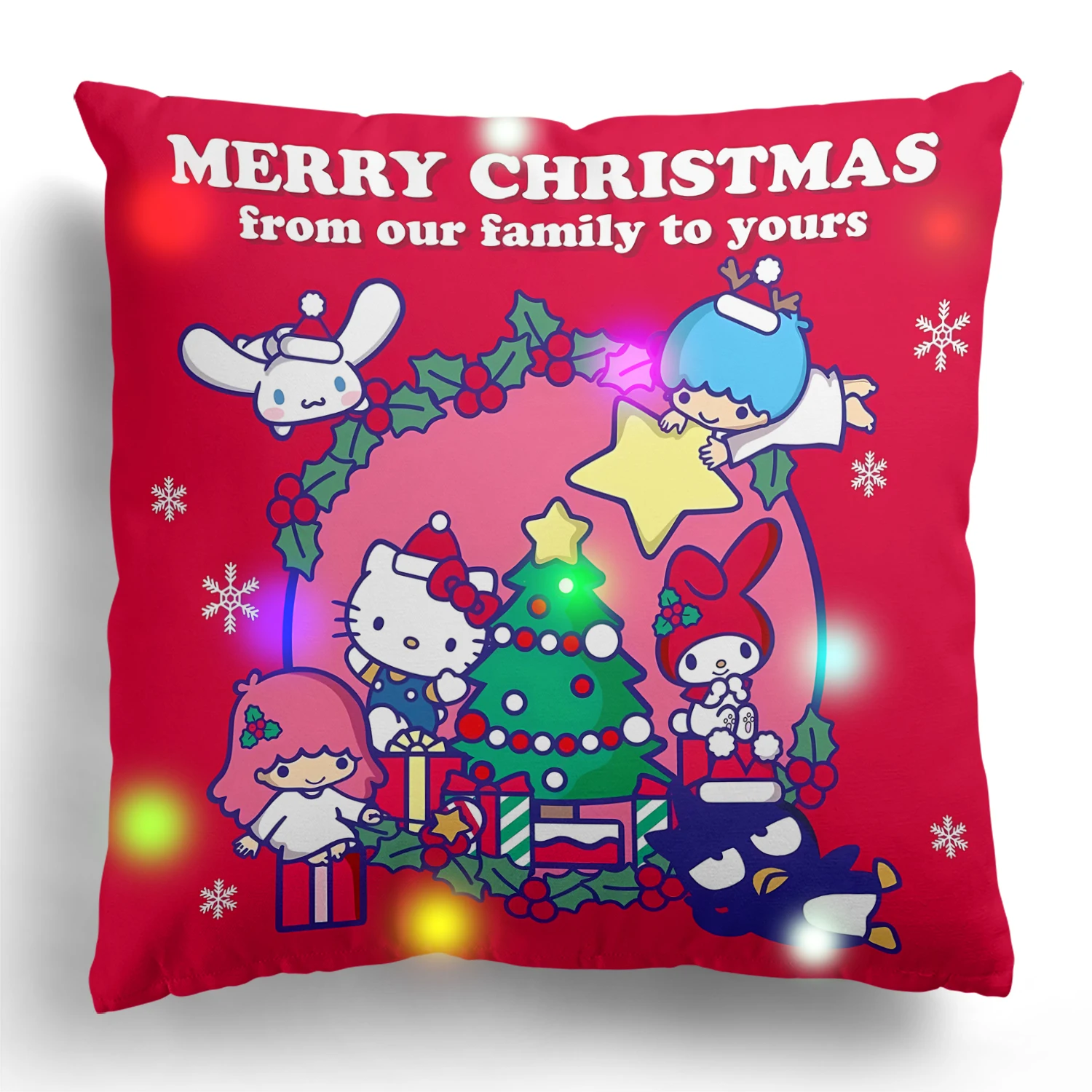 LED light Christmas decoration pillowcase, Hello Kitty printed luminous cushion cover, New Year home decoration gift