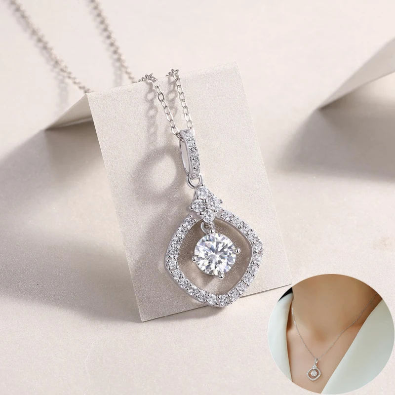 

Apaison 1 ct Real Moissanite Necklace Pendant For Women 100% 925 Sterling Silver Fine Jewelry Adjustable Clavicle Chain Gift