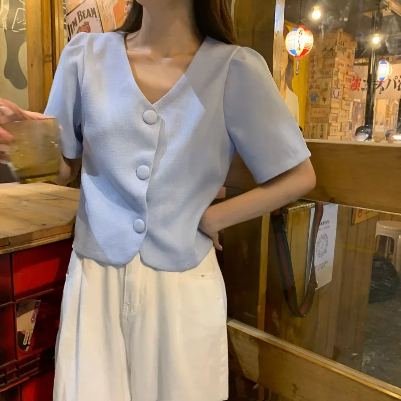 Short Sleeve Shirts Women Cropped Kawaii Tops Summer Tender Fashion Рубашки Classic French Style Ulzzang Girlish Female Preppy