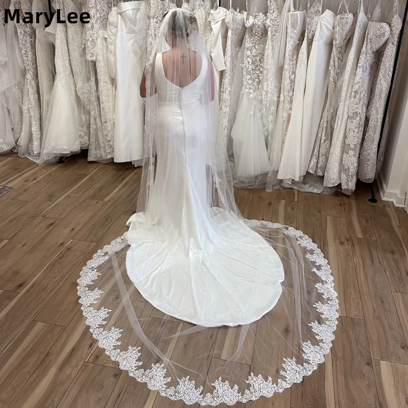 

Appliques Lace Edge Bridal Veil Customized One Layer White Ivory Long Wedding Veil Bride Accessoires Mariage Head Veil 2025