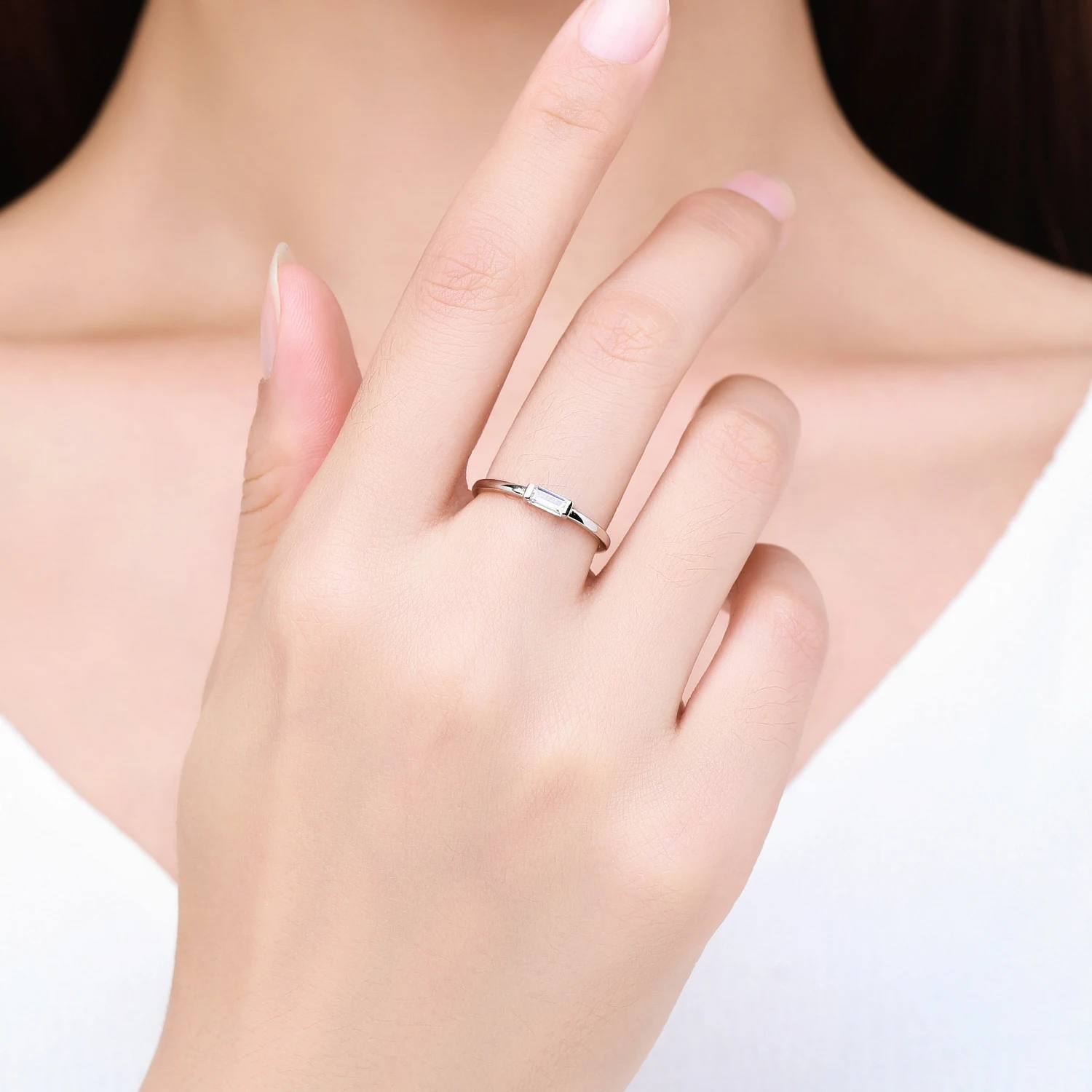 Modian-Anillo de Plata de Ley 925 para mujer, sortija de boda con corte de Esmeralda, Circonia cúbica transparente brillante, rectangular, joyería