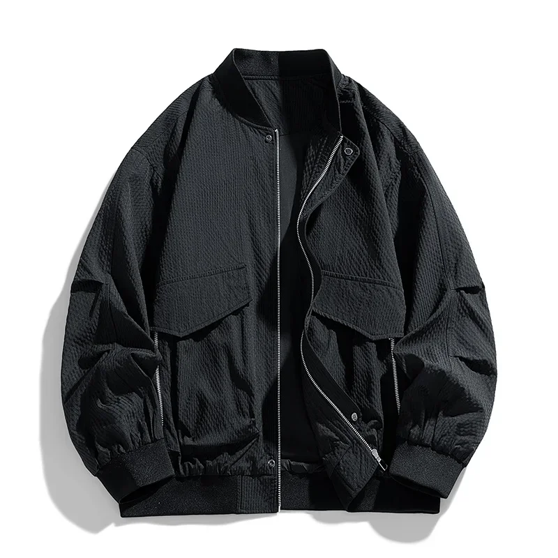 2025 Spring New Men's Casual Jacket Men's Fashion Loose Stand Collar Overcoat Windproof Waterproof Zipper Baseball Jacket