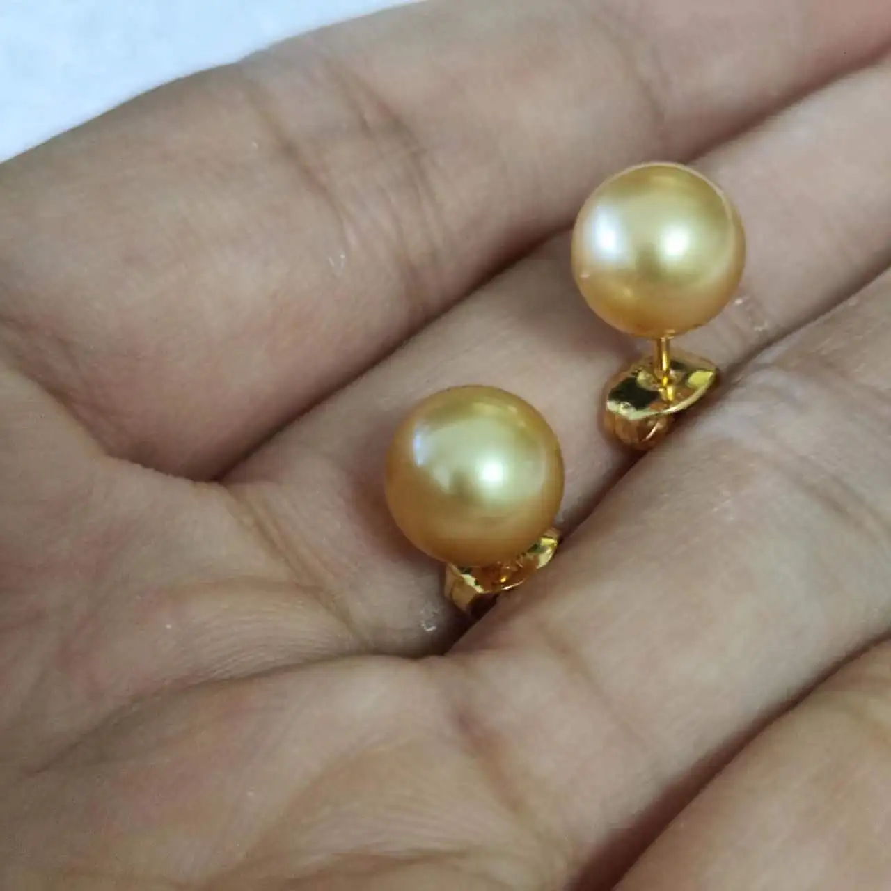 

wholesale AAAAA akoya 8mm Golden pearl Round earrings 14k Gold Limited time promotion fine jewelryJewelry Making