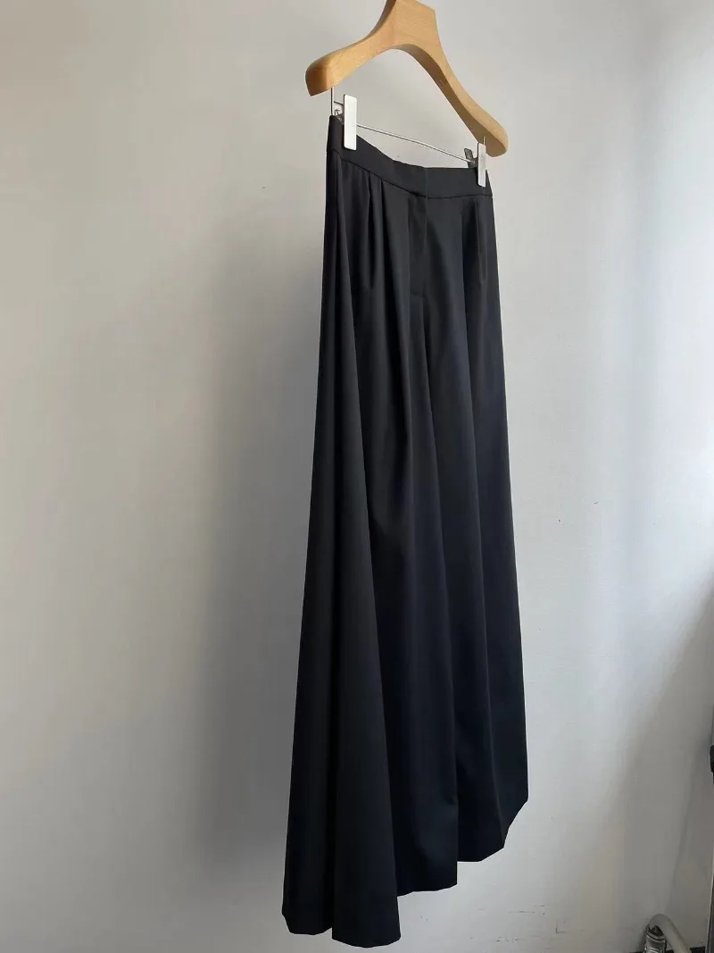 Autumn and Winter New Dress Pants Side Pleated Wool Blend Wide Leg Pants Women Straight Loose Pleated Pants