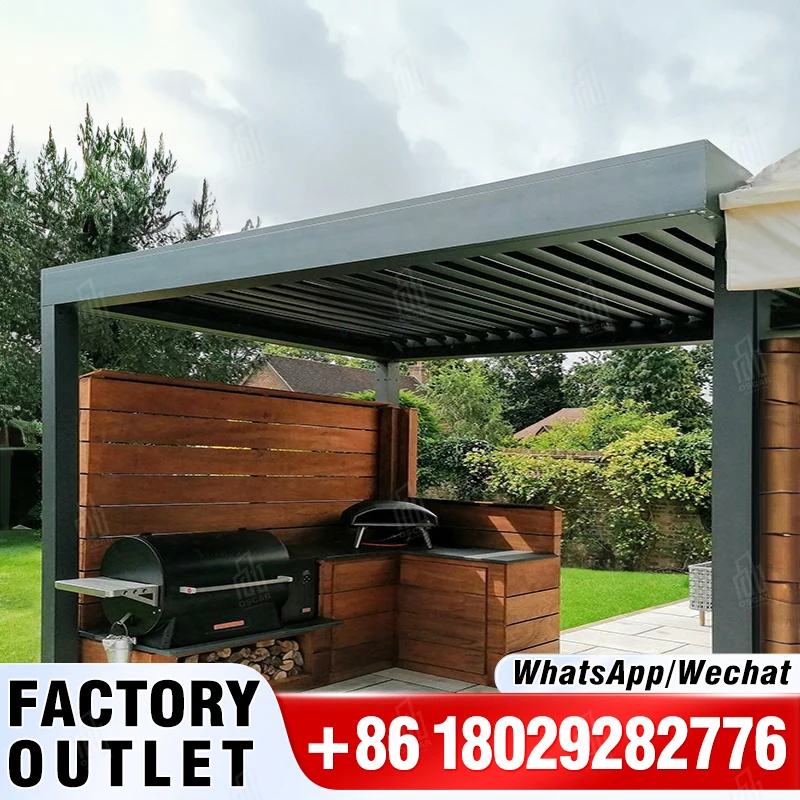 OEM-fabriek 3x3 4x3 5x3 6x3 4x4 6x4 8x4m Handmatig of gemotoriseerd Aluminium lamellenpergola Moderne luxe tuinpergola