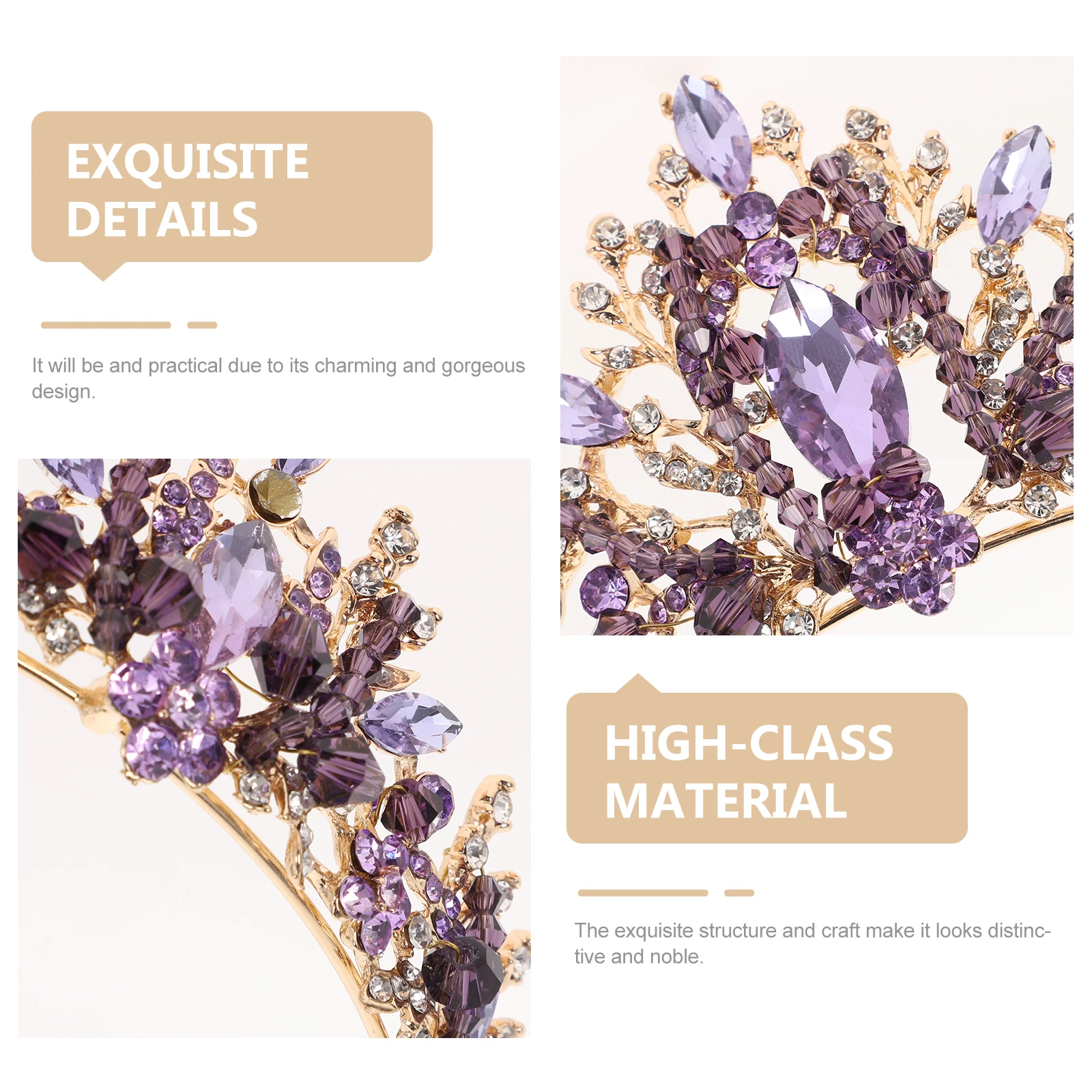 

Crystal Crown Bridal Headdress Purple Wedding Tiara Girls Vintage Decorative Jewelry Durable Exquisite Lightweight