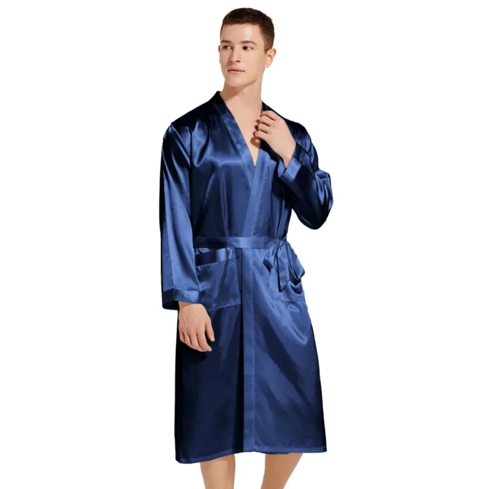 

Spring and Summer Thin Imitation Silk European and American Style Home Nightgown Large Size Loose Men's Long Bathrobe