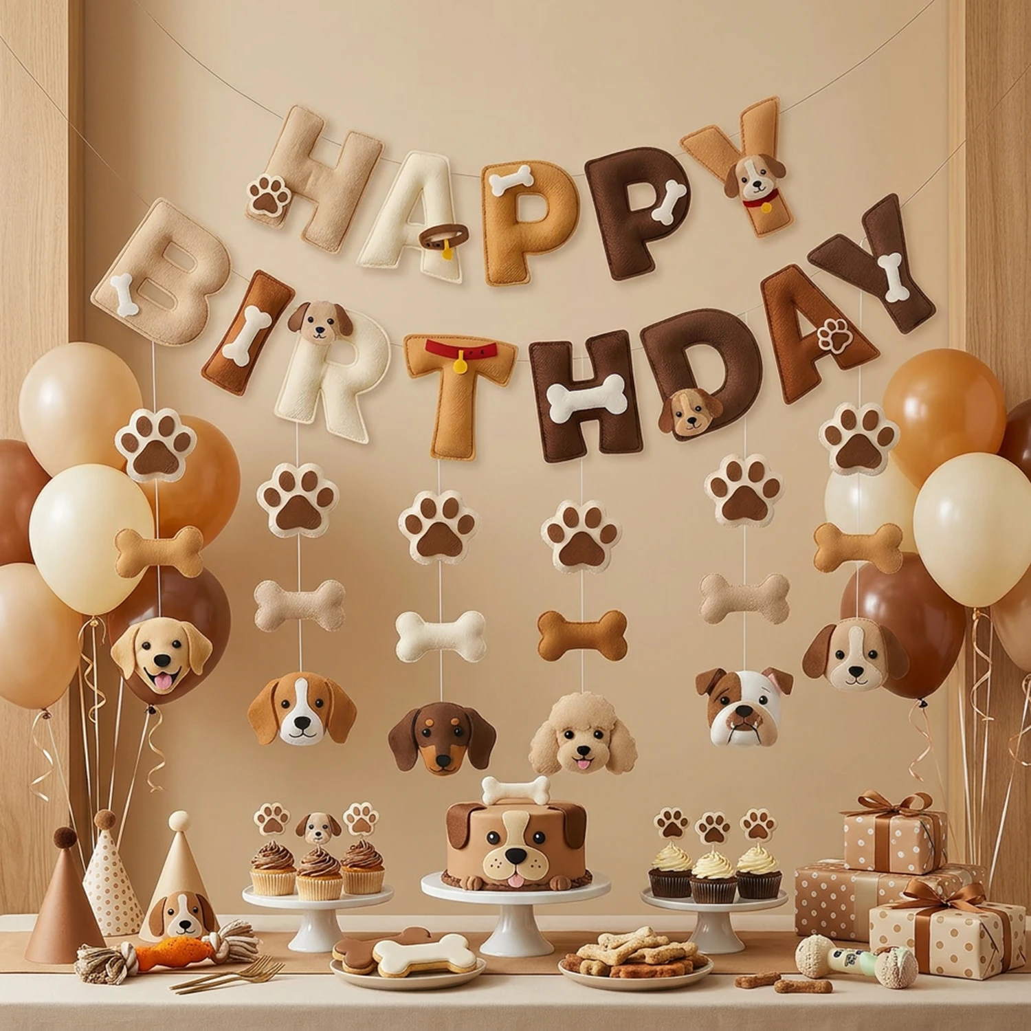 2D Filz Niedliche Welpen-Knochen-Snacks Krallen-Geburtstags-Spiral-Girlande Dekorationen Hunde-Themen Geburtstagsparty-Zubehör – Detail 4