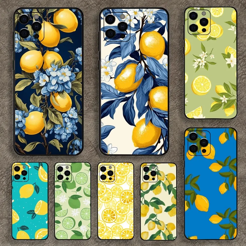 Fruit lemon Painting Phone Case For Apple iPhone 15,14,13,12,11,Pro,X,XS,Max,XR,Plus,Mini Soft Black Cover