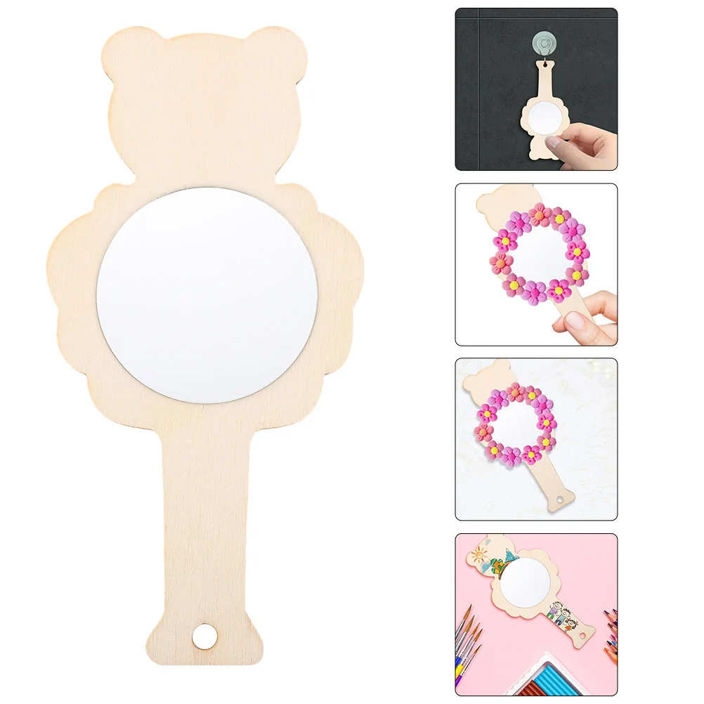 5 قطع من ملحقات مرآة المكياج المصنوعة يدويًا، مرايا خشبية محمولة غير مطلية لمشاريع الرسم، مرآة صغيرة فارغة