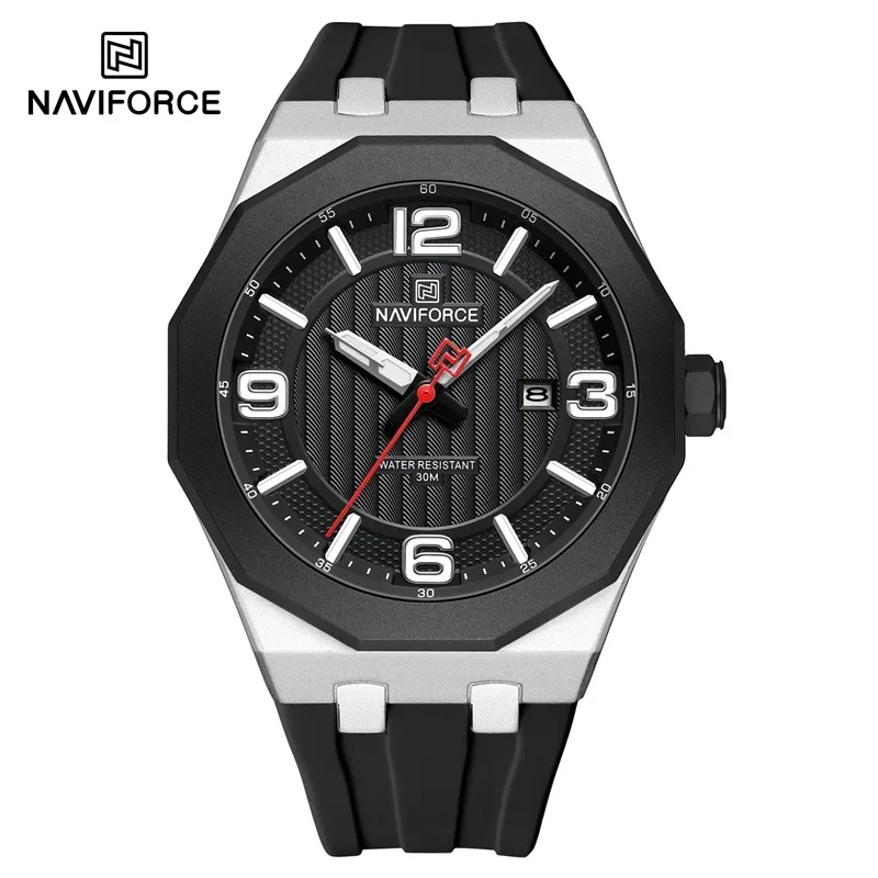 NAVIFORCE NF5051 ساعة يد رجالية عصرية كاجوال بحزام سيليكون ناعم مقاوم للماء ساعات كوارتز بتقويم