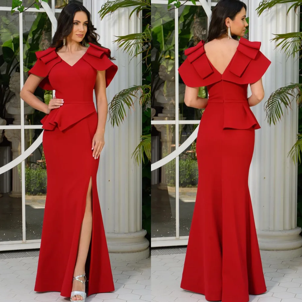 

Customized Modern Style Classic Jersey Ruched Draped Ruffle Mermaid V-neck Long Dresses Bespoke Occasion Dresses Sizes Available