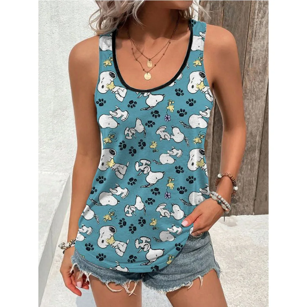 Sommer Plus Size Damen Tank Top Snoopy Print Riemen Tank Top lose elastische Riemen ärmellose Tank Top ärmellose Top