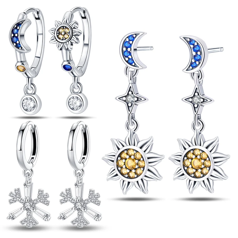 

New Original Women's Exquisite Sparkling Sun Moon Romantic Snowflake Earrings Fashion DIY Charm Jewelry Gift