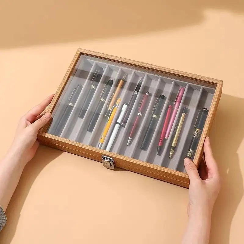 1Pc 8/10 Grid Glass Lid Student Scratch Proof Wear Resistant Rectangle Pen Case Display Box Anti Dust Visible Storage Box