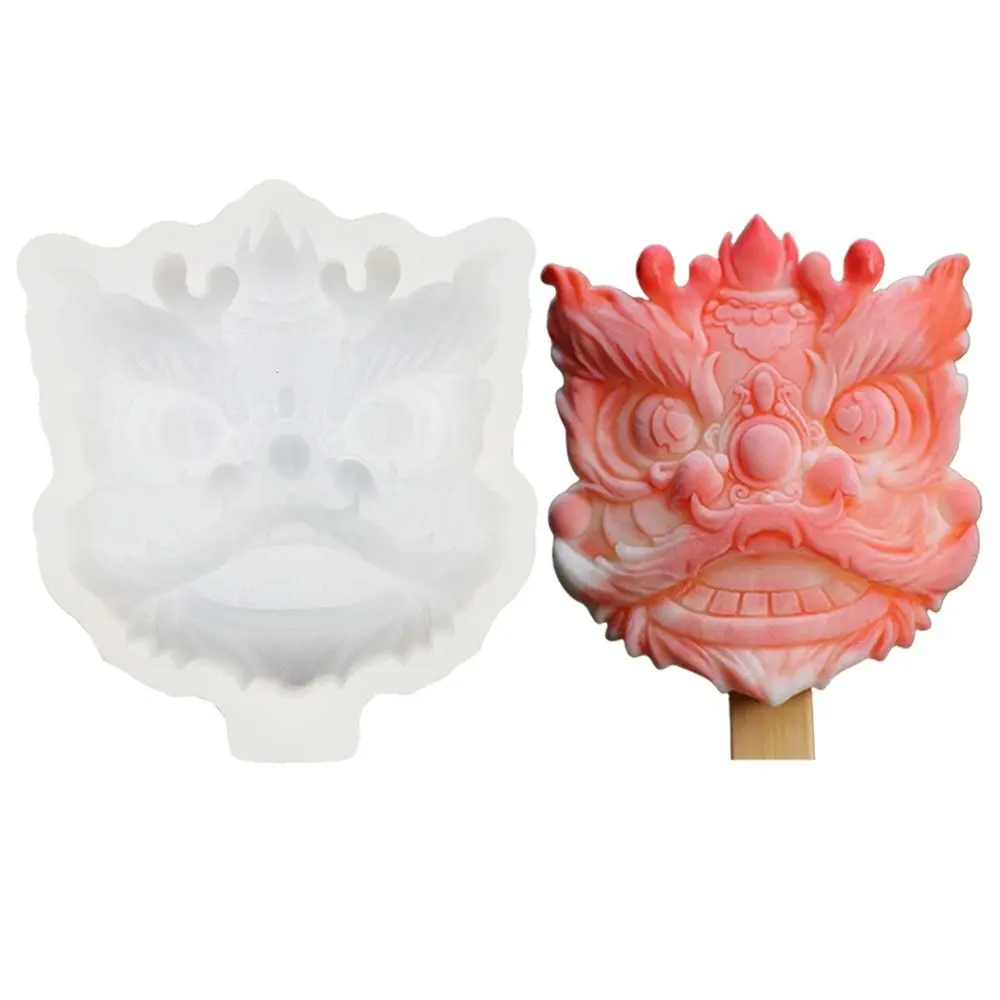 Baking Tools Chinese Style Silicone Popsicle Mold Soft DIY Ice Cream Mold Creative Non-stick Waking Lion Mould Mooncakes/Candles