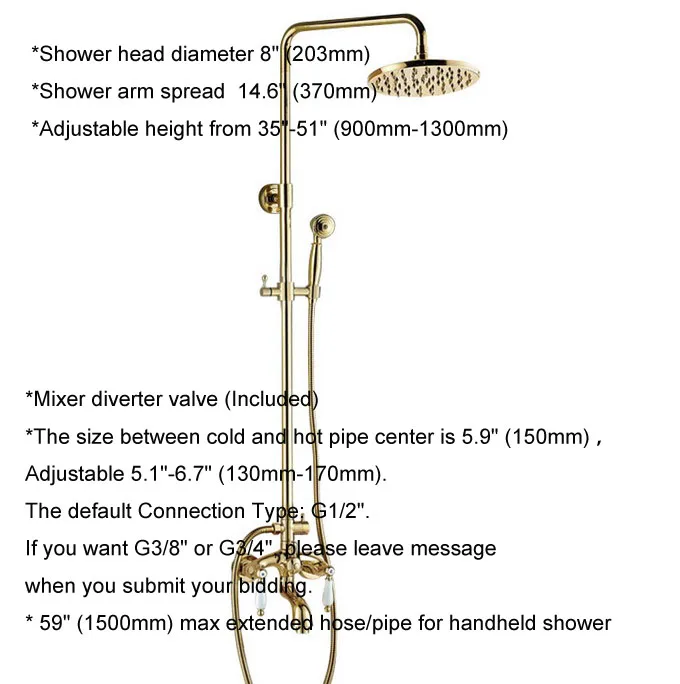 Washroom Rainfall/Handheld Shower Faucet Set Golden Brass Wall Mounted Bathroom Bathtub Cold And Hot Water Taps Kit Dgf422