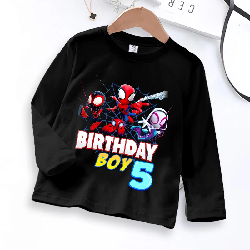 

Футболка с изображением Человека-паука для мальчика на день рождения, детский пуловер с длинными рукавами, топы, детская хлопковая футболка, осенняя одежда для малышей, подарок на день рождения