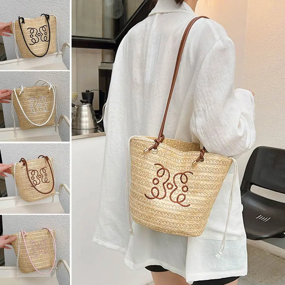 Causal Straw Woven Bag New Travel Woven Shopper Totes Spring Summer Large Capacity Shoulder Bag Girls