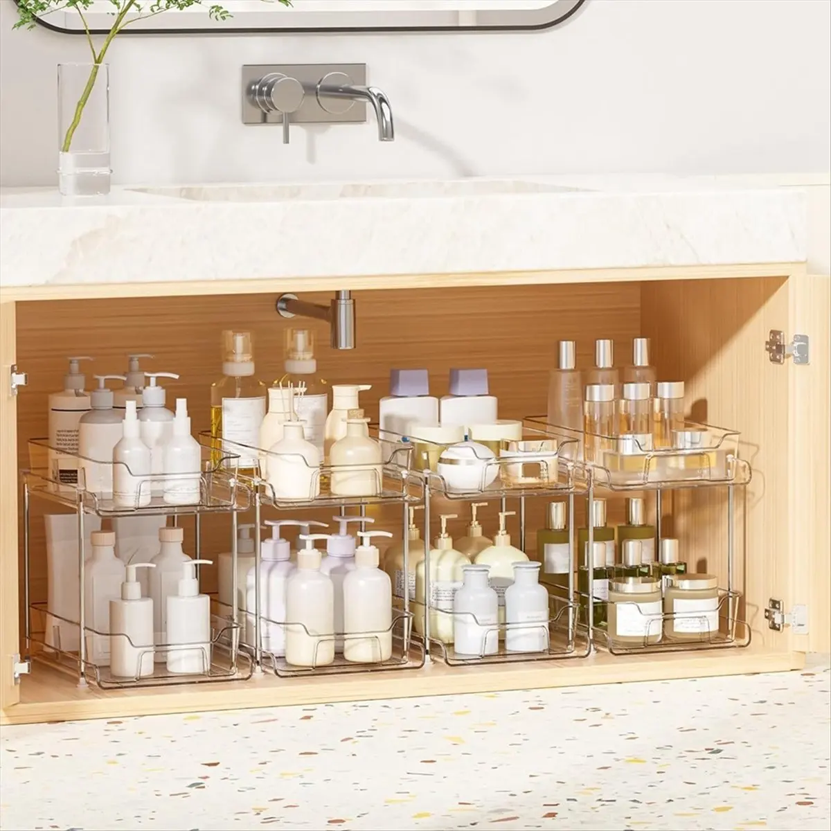 ABNH 2 Tier Bathroom Under Sinks Organizers and Storage, Kitchen Organization Pull Out Cabinet Organizer with Dividers