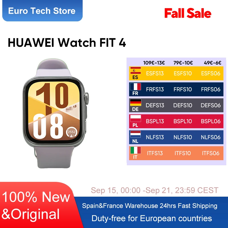 ساعة هواوي الأصلية FIT 4 الذكية، شاشة AMOLED 1.82 بوصة، ساعة ذكية لمراقبة الصحة والاتصال بالبلوتوث
