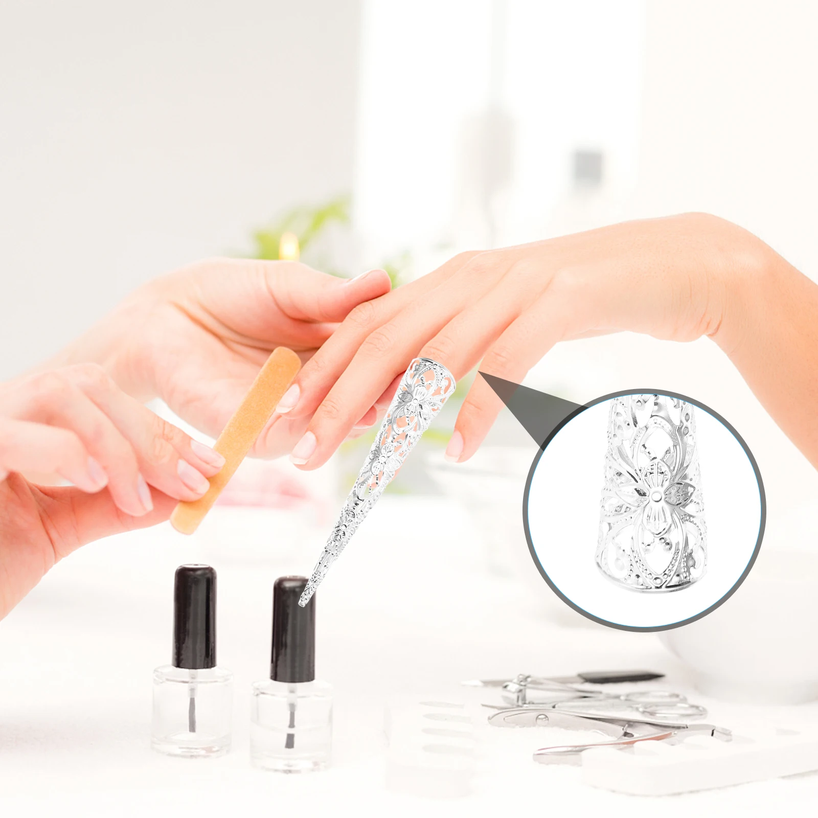 

10Pcs Hollow Alloy Fingertip Claw Rings Finger Nail Covers Cosplay Accessories Belly Dance Halloween Costume Nails