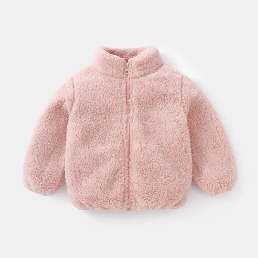 Solid Color Fashion Children Plush Coat Autumn Winter Warm Baby Girl Boy Casual Jacket Greatcoat Kids Clothing Toddler Outerwear