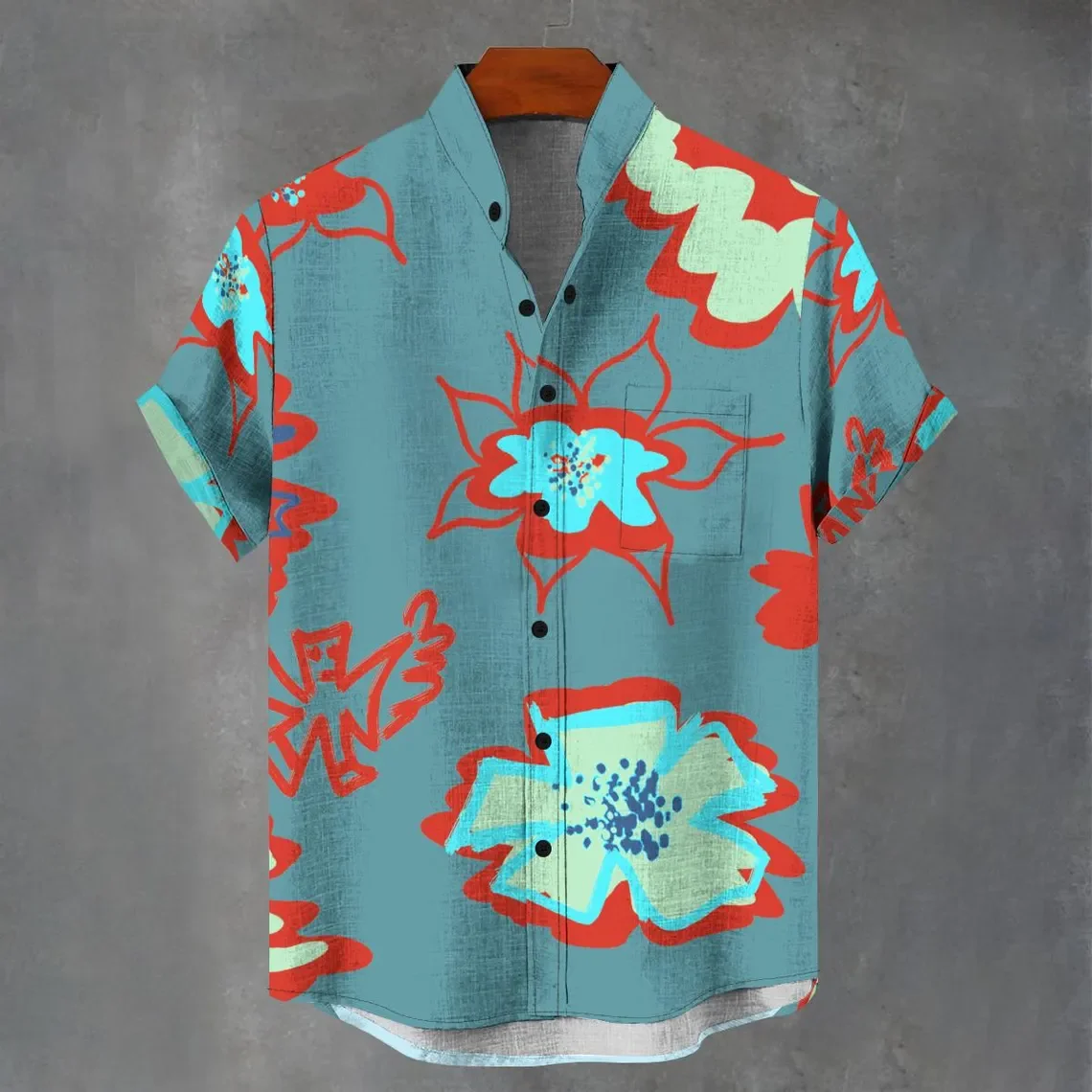 2025 men's summer casual linen short sleeved shirt high-quality button casual short sleeved top,3D high-end fashionable printing