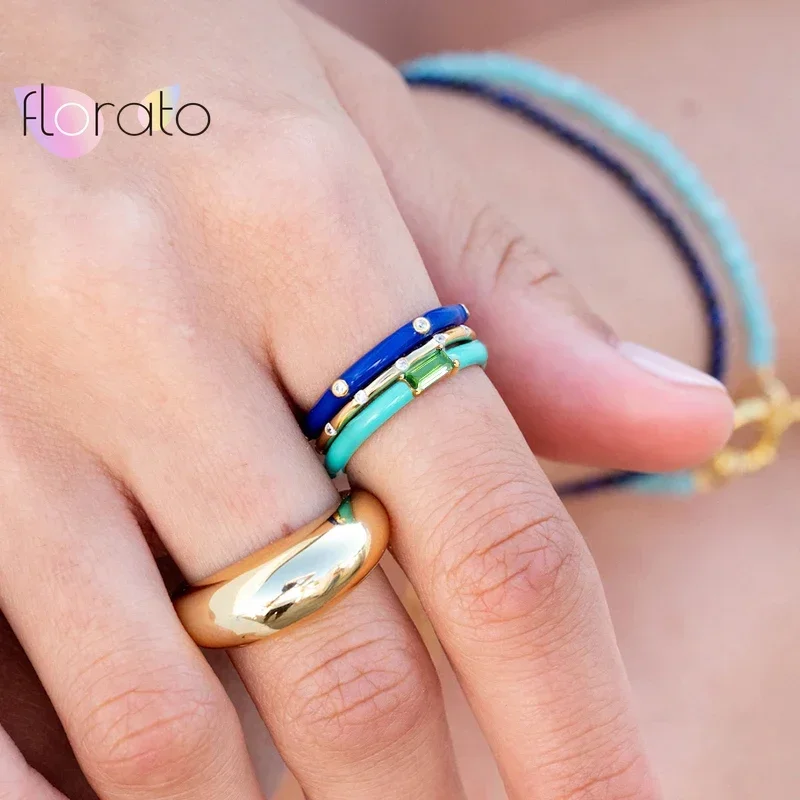 24k plated gold trendy Design colorful Enamel Rings For Women Minimalist Flower For Ladies Wedding Party Engagement Jewelry Gift