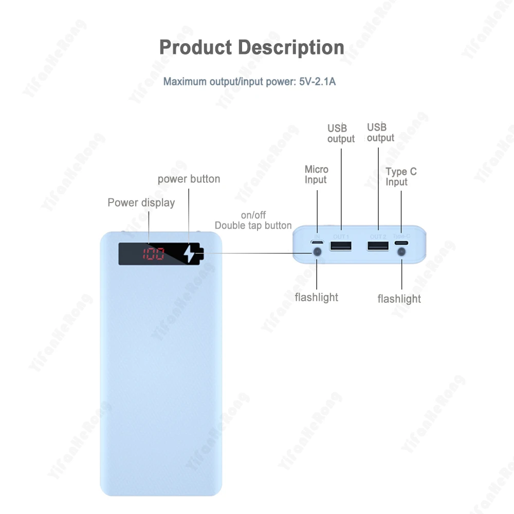 DIY 8*18650แบตสำรองภายนอก5V 2A แบตเตอรี่ที่เก็บกล่อง Shell Dual USB Type C สำหรับชาร์จโทรศัพท์มือถือแบบพกพา