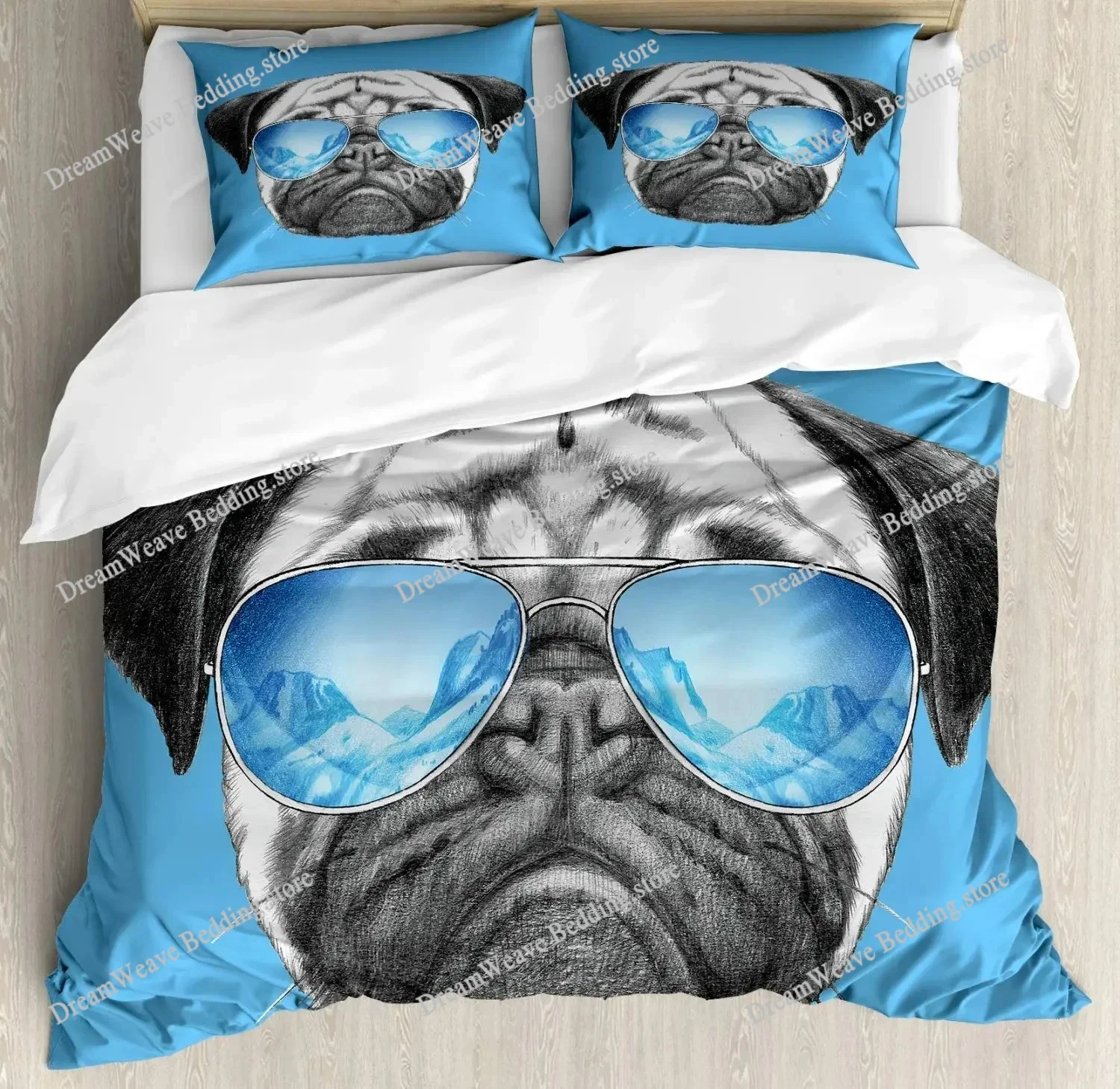 

Cartoon Pug Dog Duvet Cover Set Comforter Cover Soft Bedding Set Full Size for Boys Girls Bedroom with Pillow Shams Luxury Gift