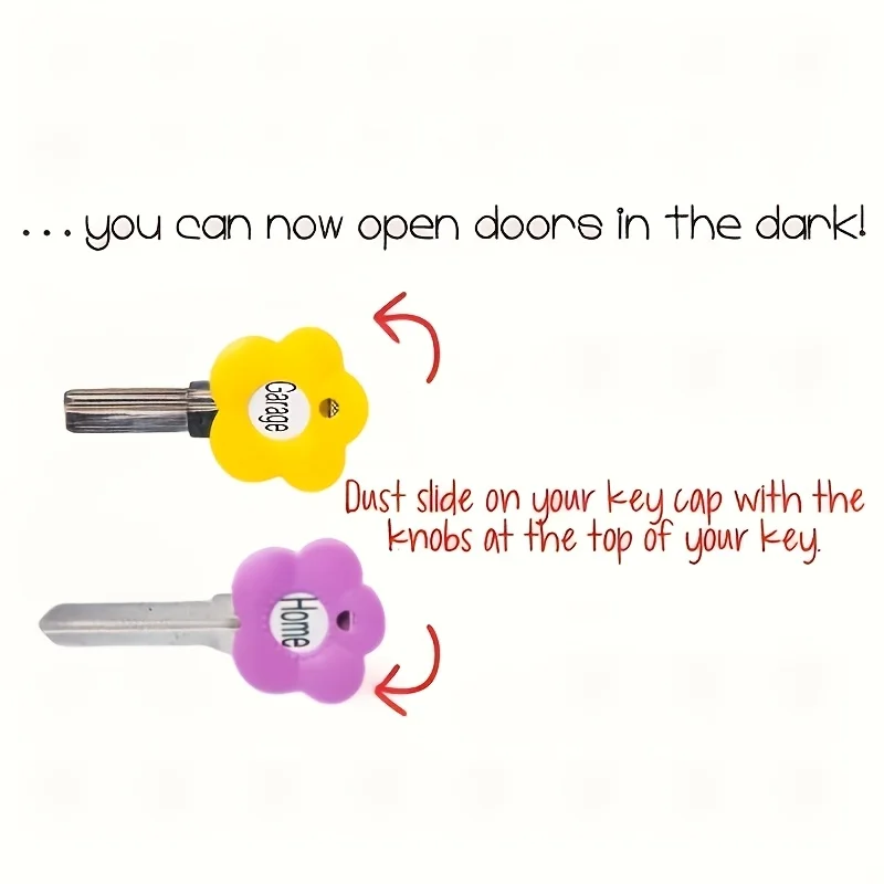 20pcs Cute Cartoon Flower Key Caps Set Flexible Silicone Key Covers Key Identifier Tag Covers for Easy Identifying Door Keyrings