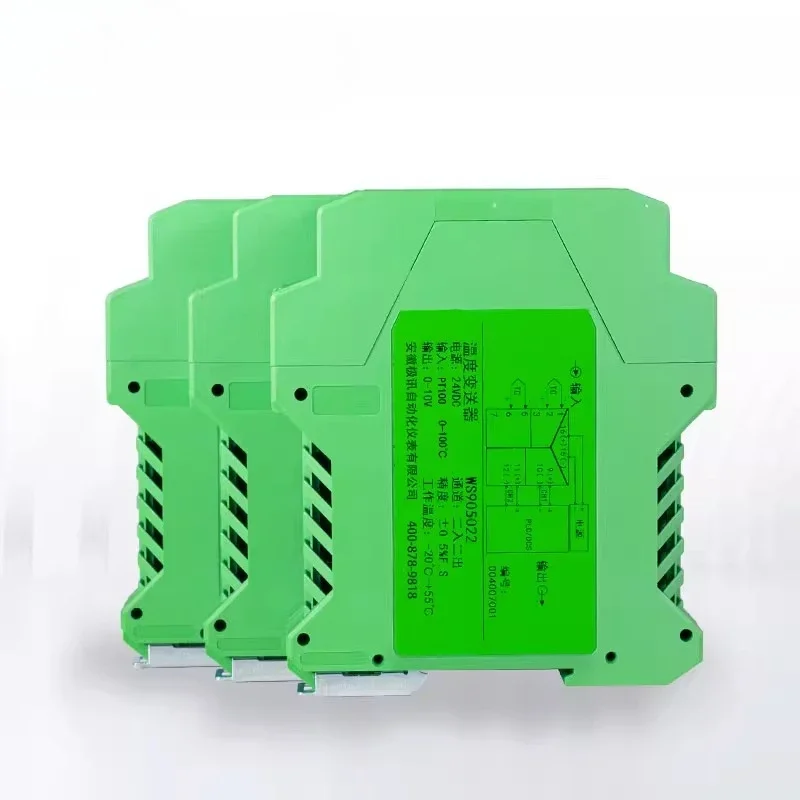 Temperature transmitter PT100 thermal resistance rail type module with one in and two out conversion to analog 4 20mA