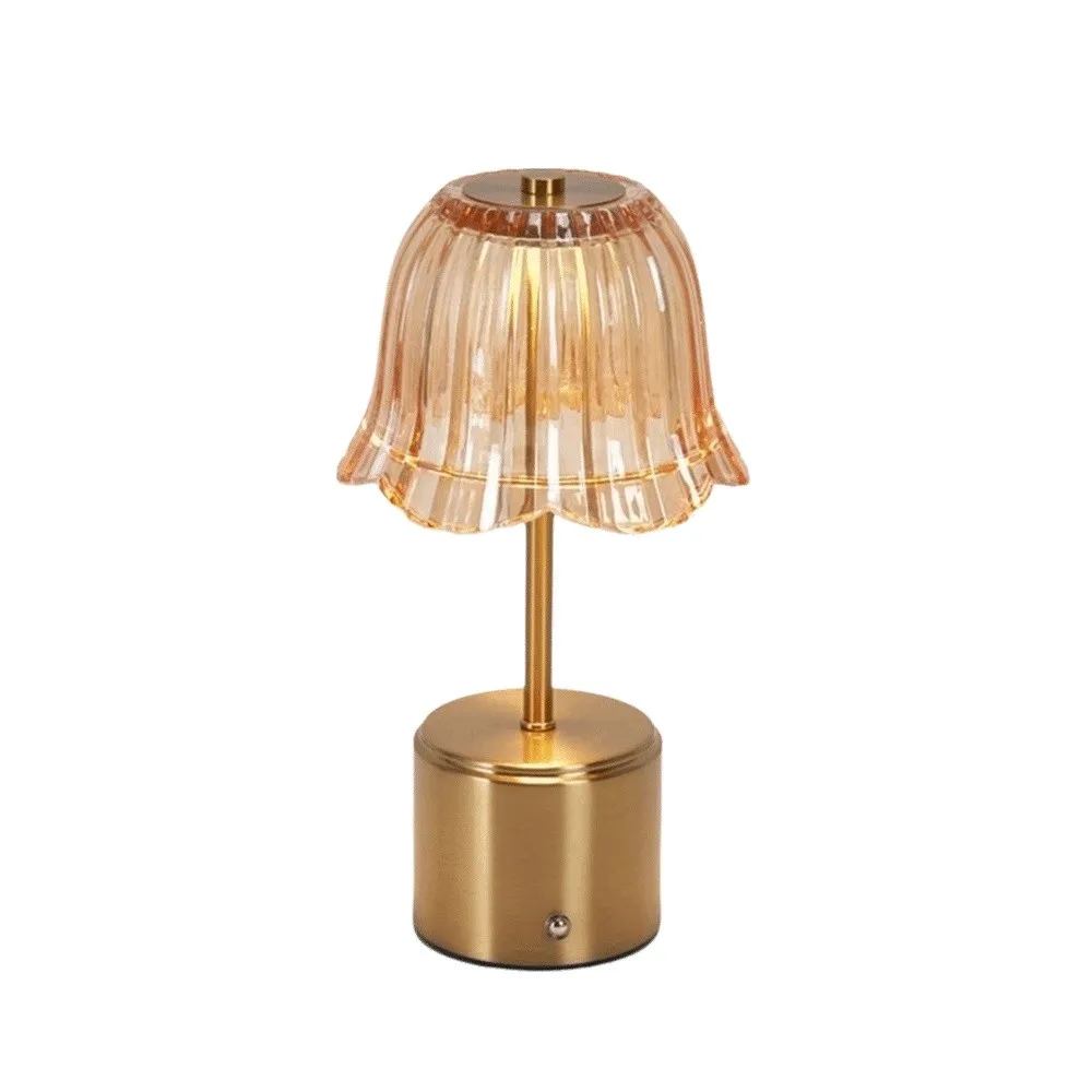 American Style Dimmable Cordless Desk Lamp Touch Switch Brass Table Lamp Vintage Gold USB Charging Rechargeable Lamp Indoor